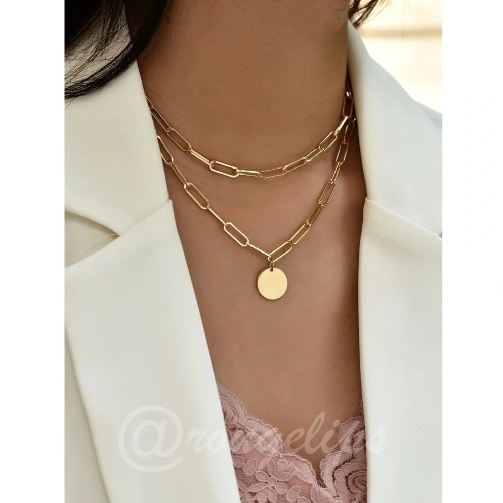 Gold Tone Double Layer Chain with Charm Fashion Necklace - Picture 9 of 10